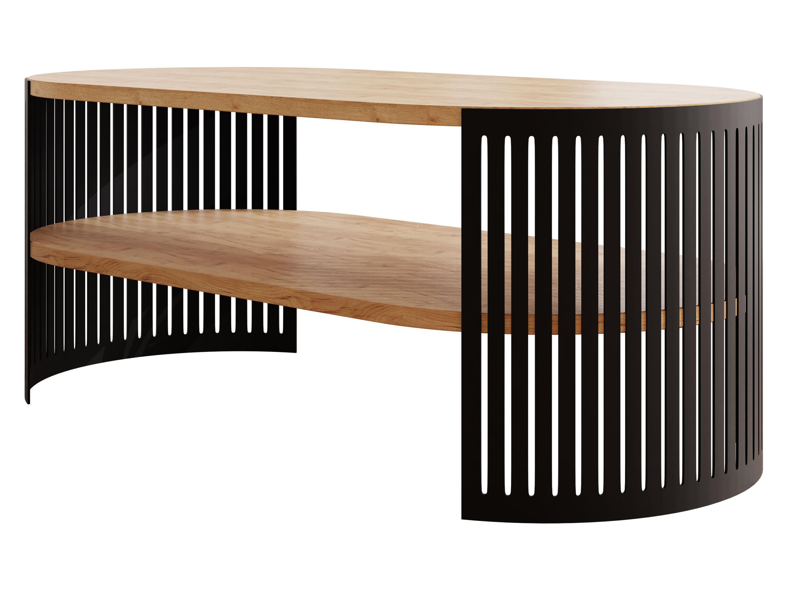 COUCHTISCH Fikoli Oval I - Eichefarben/Schwarz, Holzwerkstoff/Metall (100/50/40cm) - MIRJAN24