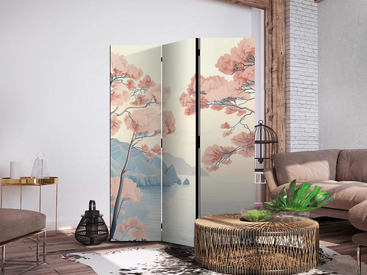 PARAVENT Akustik 3-tlg 135x172 cm Ozeanklippen Landschaft im Boho - Multicolor, Holz/Textil (135/172/3cm) - Muralo