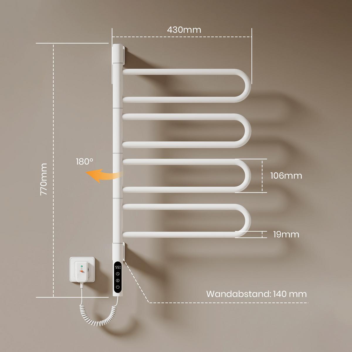 HEIZKÖRPER Elektrischer Handtuchhalter Weiß 78/43/9 cm - Weiß, Metall (43/78/9cm) - EMKE