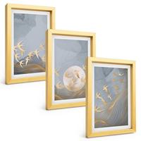 BILDER SET 3er Set - 20x30 cm Goldrahmen - Vögel, die am Himmel fliegen - Goldfarben, Kunststoff (20/30cm) - TULUP