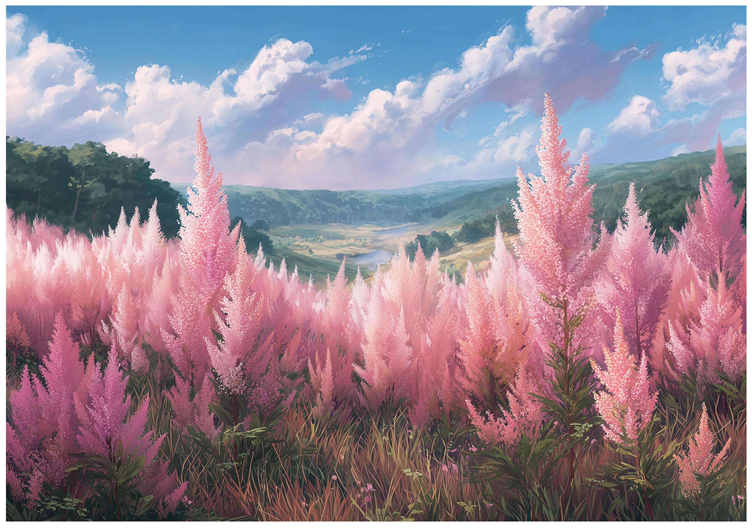 FOTOTAPETE Blumen Wiese Rosa 300x210 cm - Multicolor, Papier (300/210cm) - Wallarena