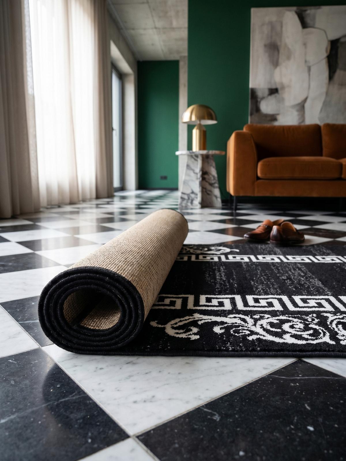 TEPPICH Kurzflor ASPEN in Schwarz, mit Mäander-Muster, 80 x 300 cm - Schwarz, Textil (80/300cm) - KADIMA DESIGN