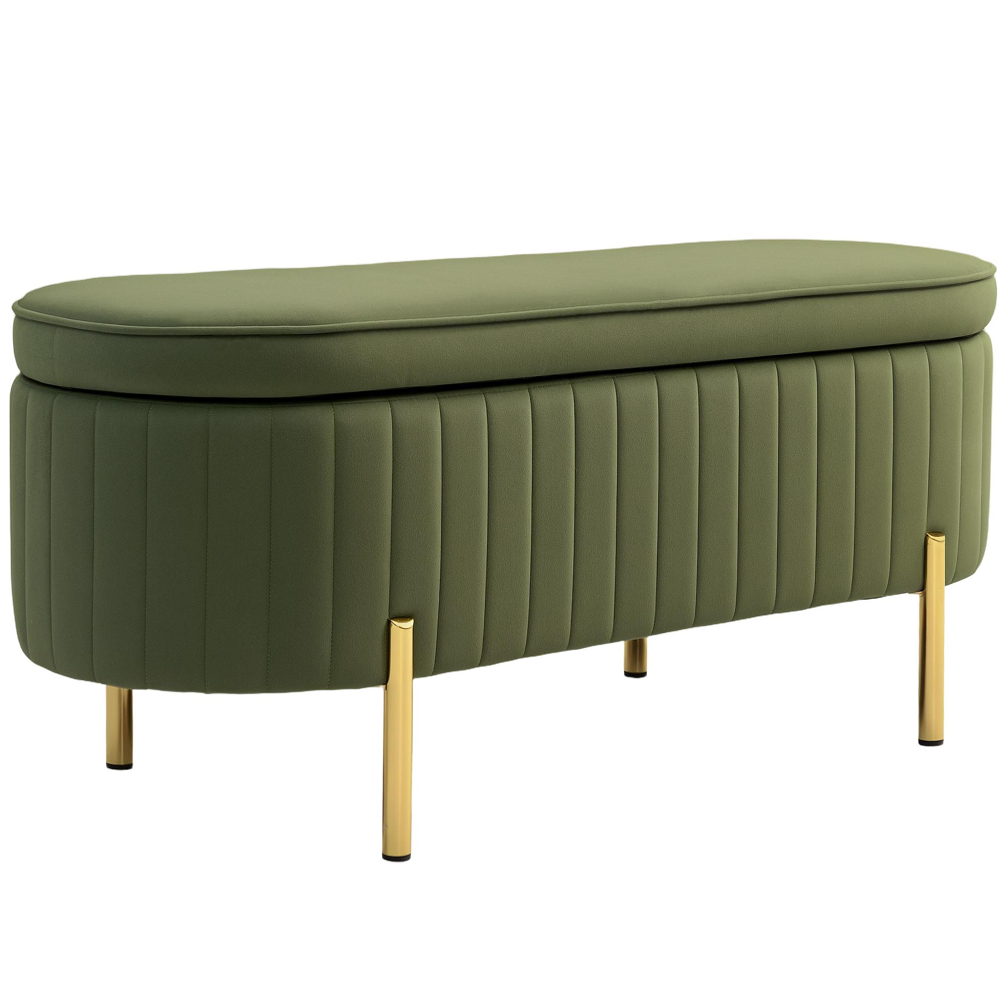 TRUHENBANK mit Stauraum Polsterbank mit Samtoptik, Metallbeine, Grün - Goldfarben/Grün, Textil/Metall (44/43.5/108cm) - HOMCOM