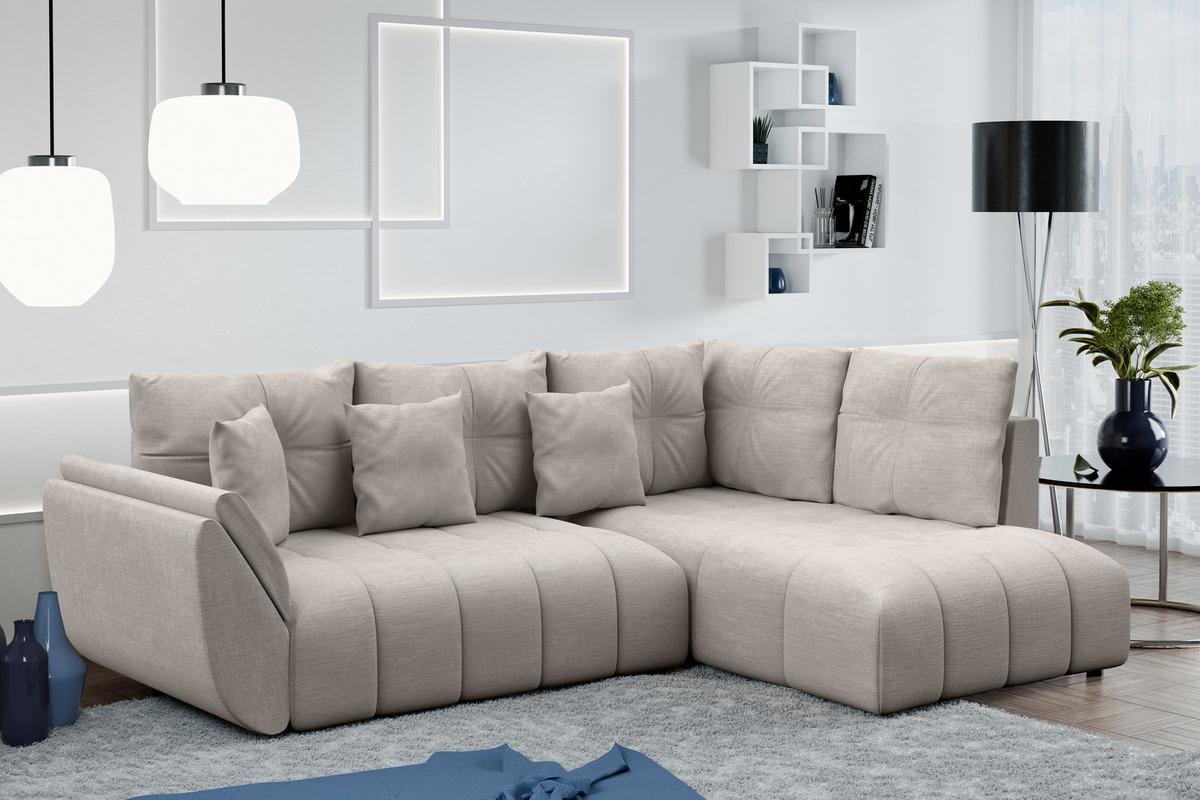 ECKSOFA L Form Kayseri Beige 268/192/96 cm – mit Bettkasten - Beige/Schwarz, Kunststoff/Textil (268/192cm) - AX Living