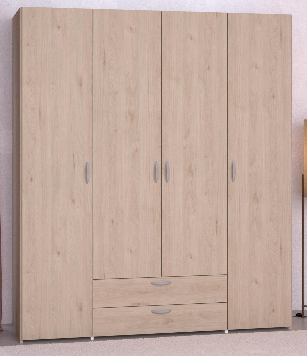 KLEIDERSCHRANK Eiche 160 cm 4-türig, Drehtürenschrank - Eichefarben/Silberfarben, Holzwerkstoff/Kunststoff (160/185/51cm) - Furn.Design