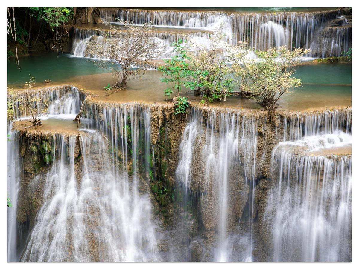 FOTOTAPETE für Wohnzimmer Wasserfall Panorama Pflanzen Natur 250x175 - Blau/Beige, Papier (250/175cm) - Muralo