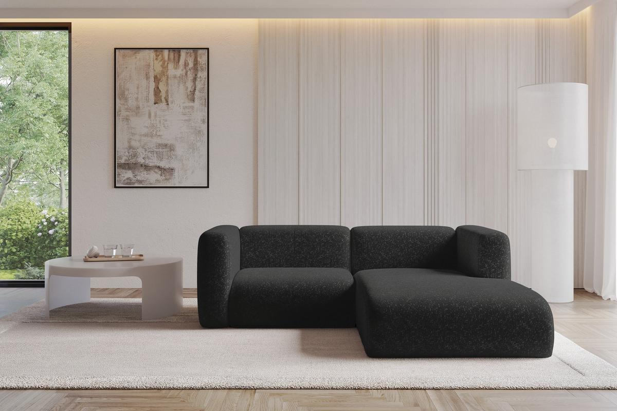 ECKSOFA Ottomane Rechts MIRA-L1 227x179x89 Schwarz Velours - Schwarz, Holzwerkstoff/Kunststoff (227/179cm) - ALTDECOR
