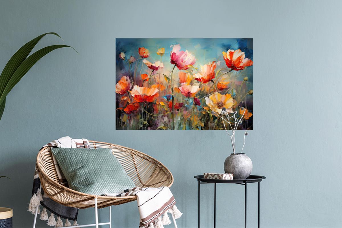 WANDTATTOO Blumen - Aquarell - Kunst - Botanisch - Natur Deko Wohnzimmer 60x40 cm - Orange, Kunststoff (60/40/0.1cm) - MuchoWow