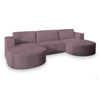 WOHNLANDSCHAFT VEZZO P Lila Kordstoff mit Schlaffunktion - Lila/Grau, Holz/Kunststoff (347/85/174cm) - MASSENO