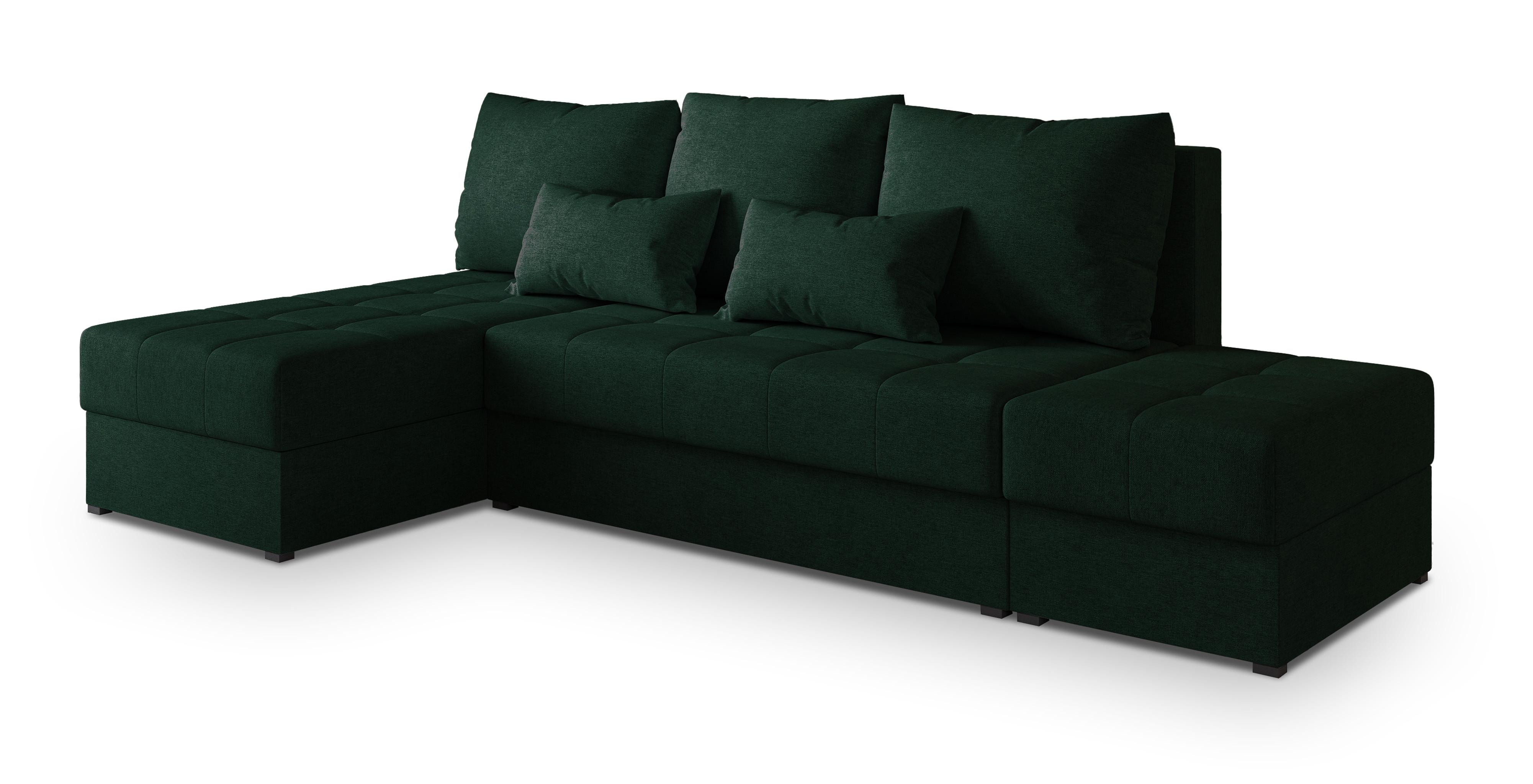 ECKSOFA NORVI Grün Geflochtener Stoff mit Schlaffunktion - Grün, Holz (251/143cm) - MASSENO