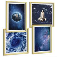 BILDER SET 4er Set - 50x50 cm & 40x60 cm Goldrahmen - Erde Weltraumsturm Galaxie - Goldfarben, Kunststoff (50/50cm) - TULUP