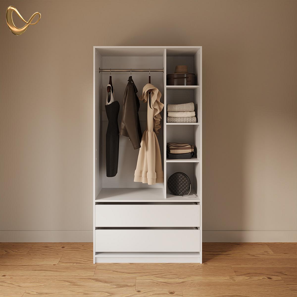 KLEIDERSCHRANK Trento Weiß mit 2 Schubladen - Weiß, Holzwerkstoff (100/200/50cm) - Livinity®