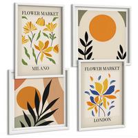 BILDER SET 4er Set - 50x50 cm & 40x60 cm Weißer Rahmen - Blumenposter Paris Mailand - Weiß, Kunststoff (50/50cm) - TULUP