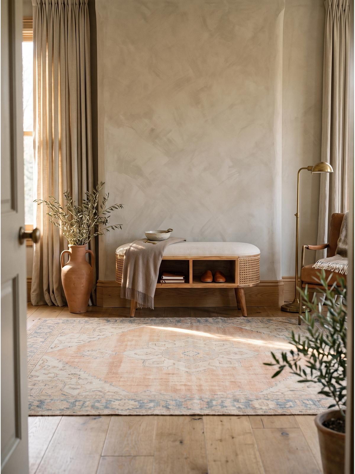 SITZBANK ASCOLI, Jutestoff, Akazie-Weiß, 90 x 45 x 45 cm - Hellbraun/Creme, Akazienholz/Holz (90/45/45cm) - KADIMA DESIGN