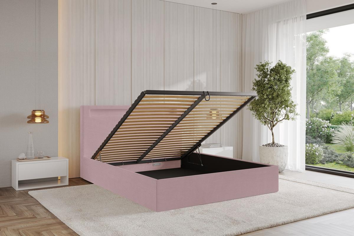 POLSTERBETT mit Bettkasten und Lattenrost, Bett mit Matratze H3/H4 - GOLA 180x200 Rosa - Rosa, Holzwerkstoff/Textil (180/200cm) - ALTDECOR