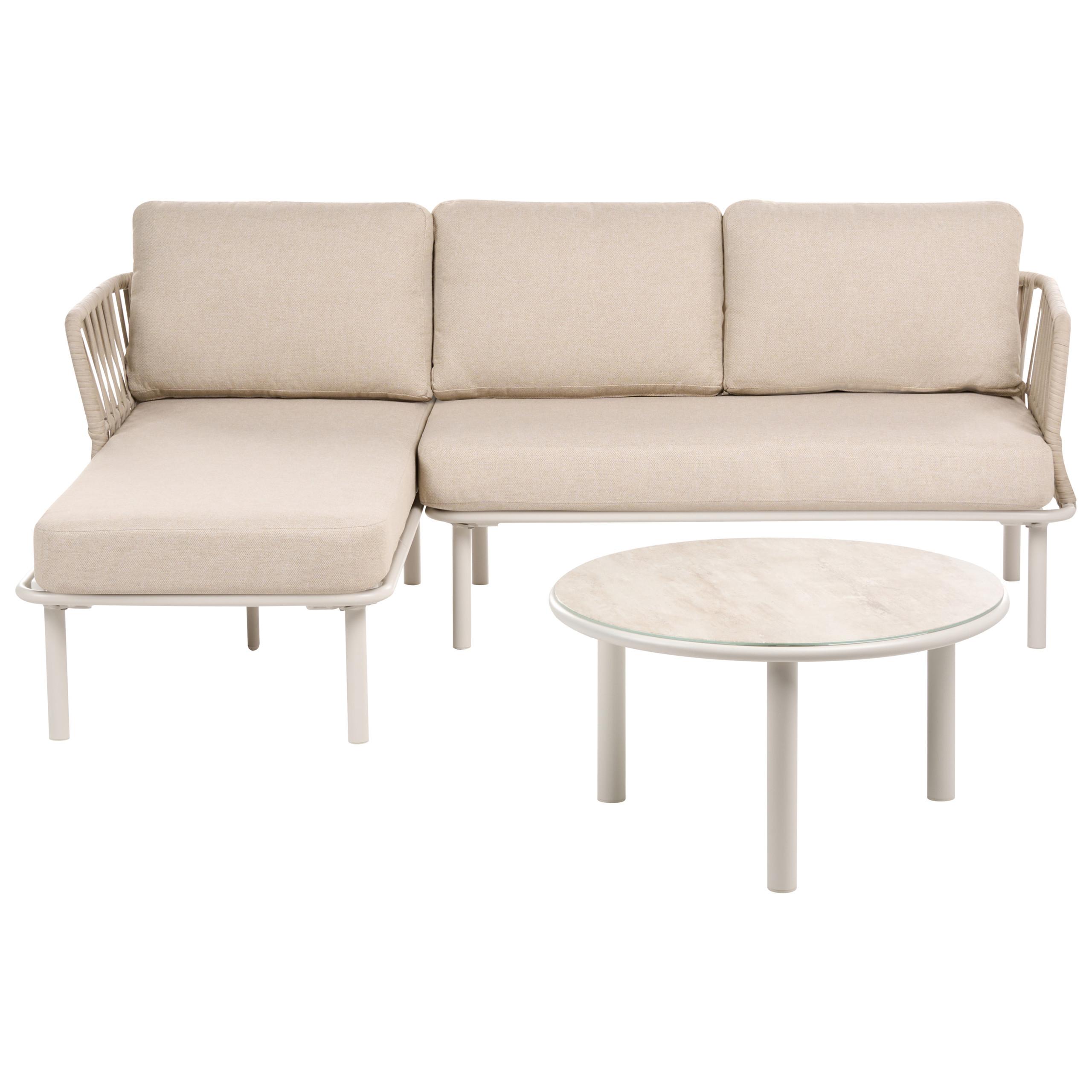 GARTEN Ecksofa mit Tisch 3-Sitzer Metall Beige rechtsseitig Orte - Beige, Metall - Beliani