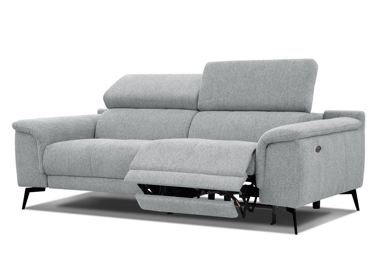 RELAXSOFA FIERO 3-Sitzer mit 1 Relaxfunktion, silberfarben - Silberfarben/Schwarz, Holzwerkstoff/Textil (212/82/103cm) - Wozimo