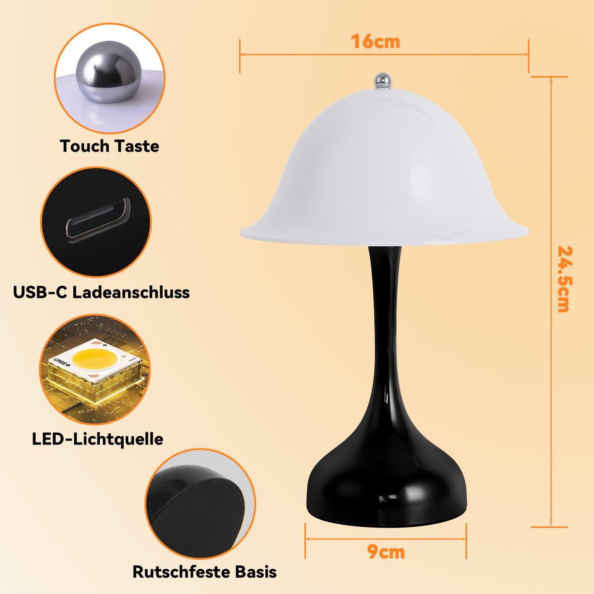 LED TISCHLAMPE Luminor 16/9/24.5 cm - Schwarz, Kunststoff (16/9/24.5cm) - ZMH