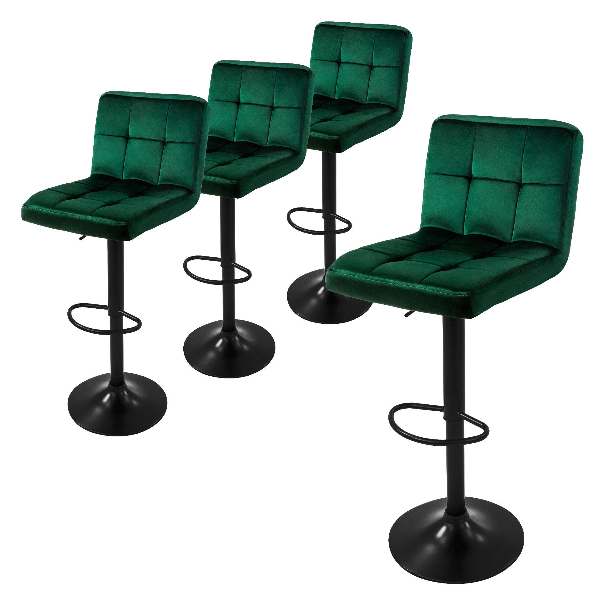 BARHOCKER 4er Set Grün aus Samt höhenverstellbar/drehbar - Schwarz/Grün, Textil/Metall (45/112/50cm) - ML-DESIGN