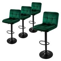 BARHOCKER 4er Set Grün aus Samt höhenverstellbar/drehbar - Schwarz/Grün, Textil/Metall (45/112/50cm) - ML-DESIGN