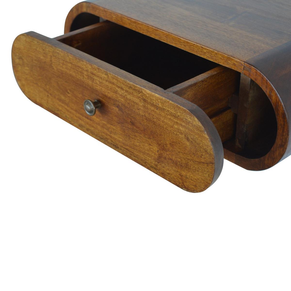 NACHTTISCH - Wandmontierter runder Kastanien, 1 Schublade, Braun - Kastanienfarben/Messingfarben, Holz/Metall (45/6.2/32cm) - Artisan Furniture