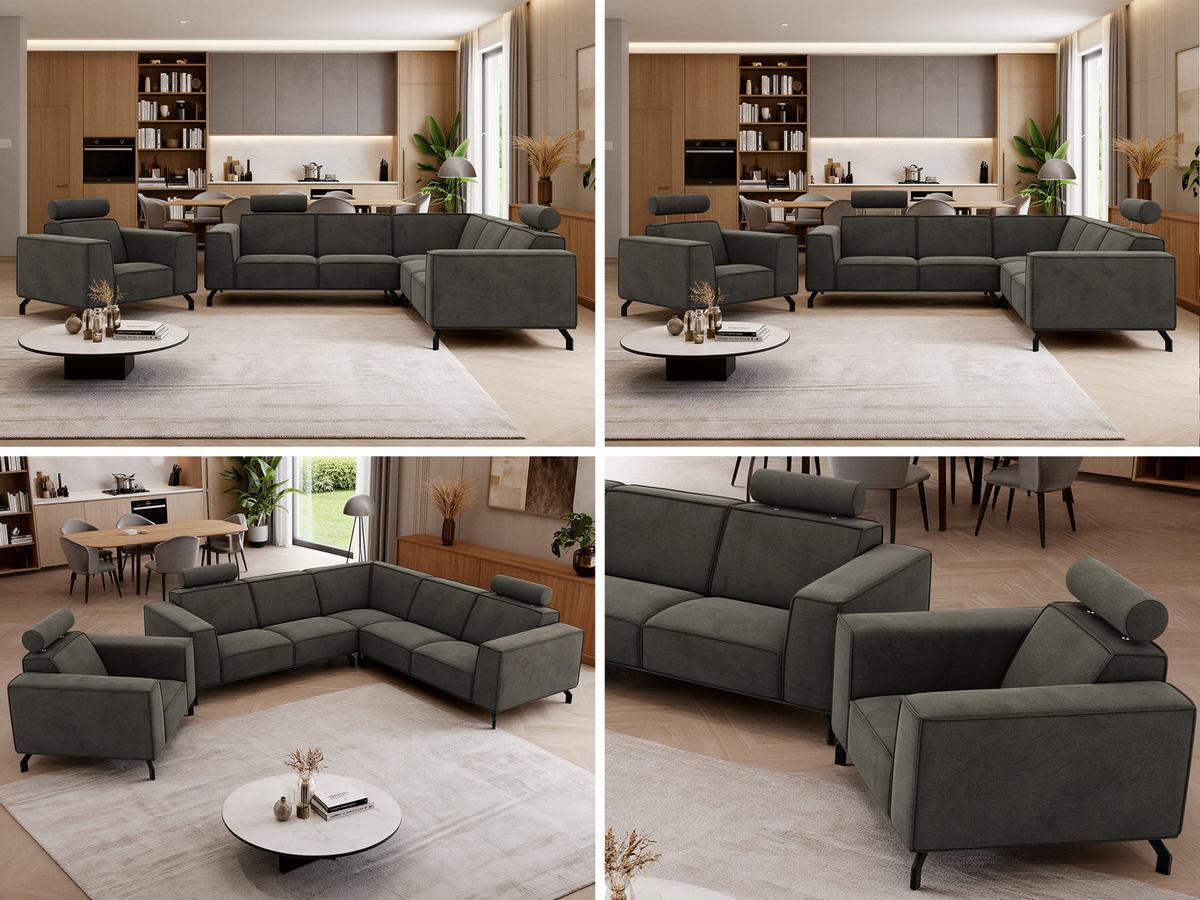 SITZGARNITUR VESANO - Dunkelgrau Velvet - Dunkelgrau/Schwarz, Textil/Metall (260/90/260cm) - MKS