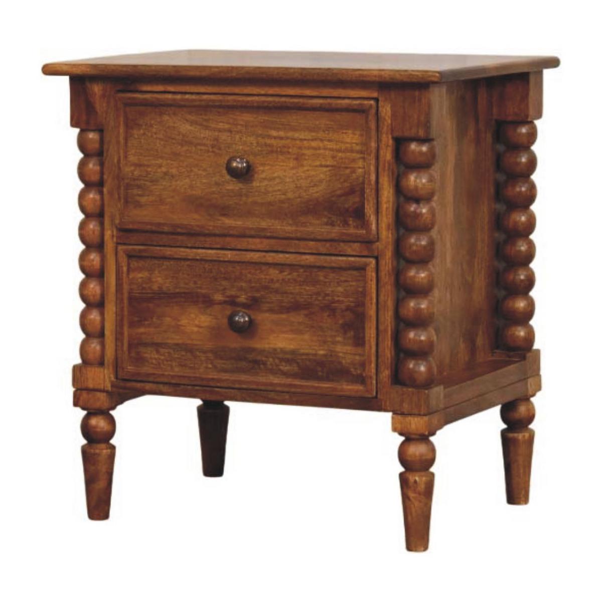 NACHTKASTEN Amber Eiche, 2 Schubladen und Spindelbeine, Hellbraun - Hellbraun/Messingfarben, Holz/Metall (55/60/40cm) - Artisan Furniture