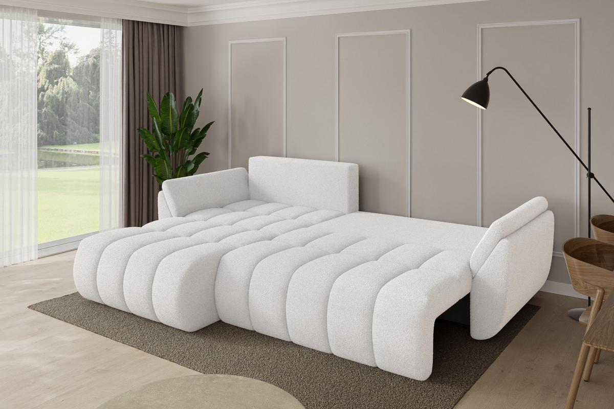 ECKSOFA mit Schlaffunktion Ottomane Links TOKO-L-v1 277x194x86 Weiß Bouclé - Schwarz/Weiß, Holzwerkstoff/Kunststoff (277/194cm) - ALTDECOR