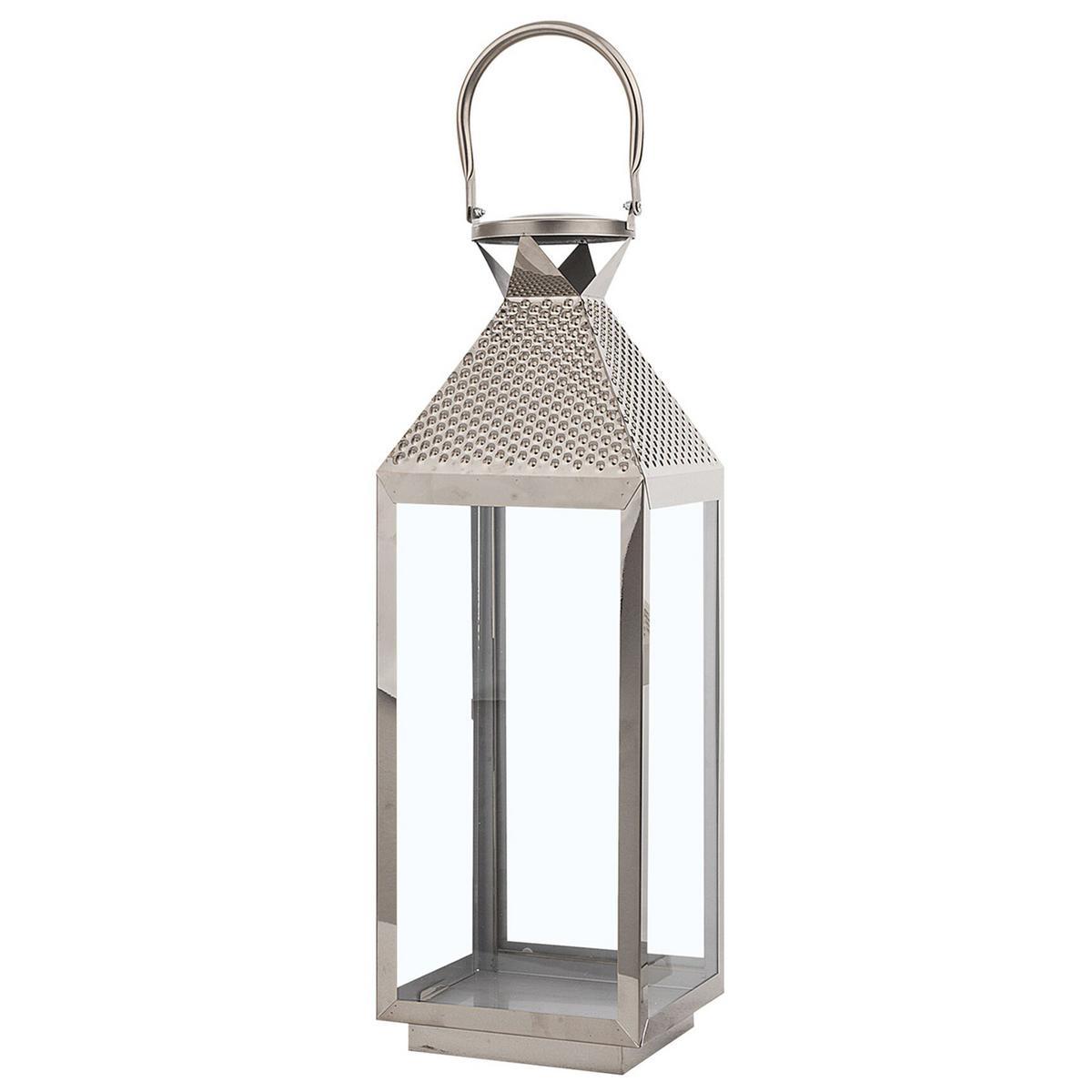 LATERNE Edelstahl 55 cm Silber Bali - Silberfarben, Metall (18/55/18cm) - Beliani