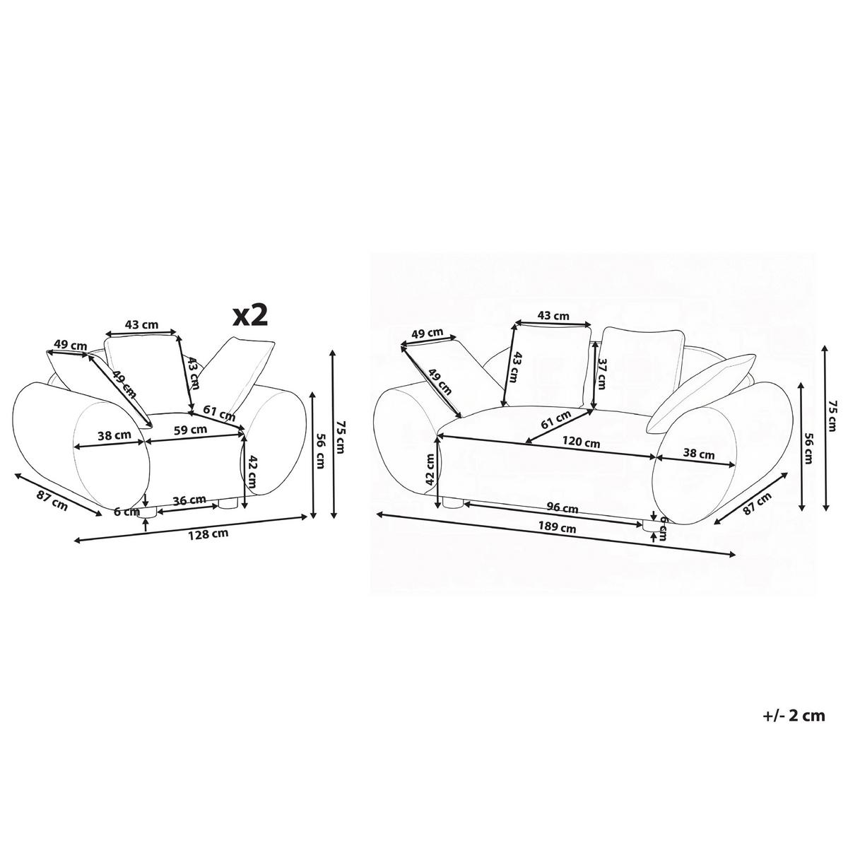 SOFA-SET 4-Sitzer Stoff Hellbeige Ringel - Beige/Braun, Textil (189/75/87cm) - Beliani