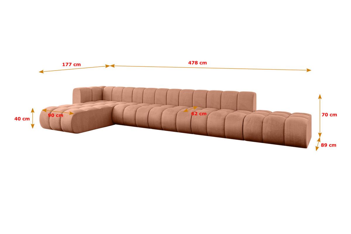 ECKSOFA modulares Sofa Zuvon-L3 - 478x177x70 cm Apricot - Koralle, Holzwerkstoff/Textil (478/177cm) - ALTDECOR