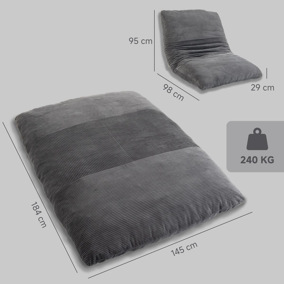 BODENSESSEL Cordstoff Schaumstoff Dunkelgrau - Dunkelgrau, Textil (98/95/145cm) - HOMCOM