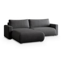 ECKSOFA TURIN P Graphitfarben Kordstoff mit Schlaffunktion - Graphitfarben/Grau, Holz/Kunststoff (265/183cm) - MASSENO
