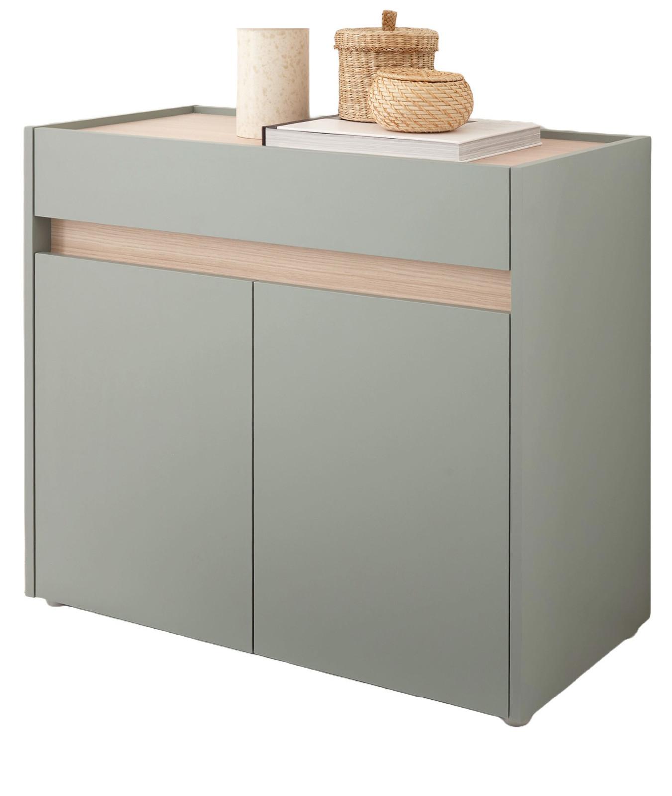 SCHUHSCHRANK Flur Kommode in Salbei Grün mit Eiche, Schubkasten und Fächer, 80 x 70 cm - Salbeigrün/Eichefarben, Holz/Holzwerkstoff (80/70/40cm) - Furn.Design