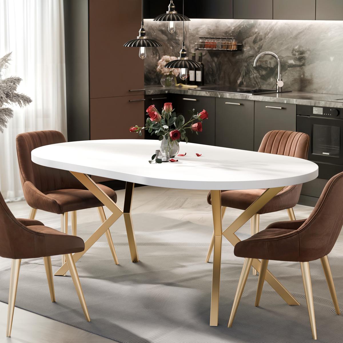 AUSZIEHTISCH MILTON 120-196/76 cm mit Metallgestell, Gold / Arktisweiß - Goldfarben/Weiß, Holzwerkstoff/Metall (120/120/76cm) - Idohome
