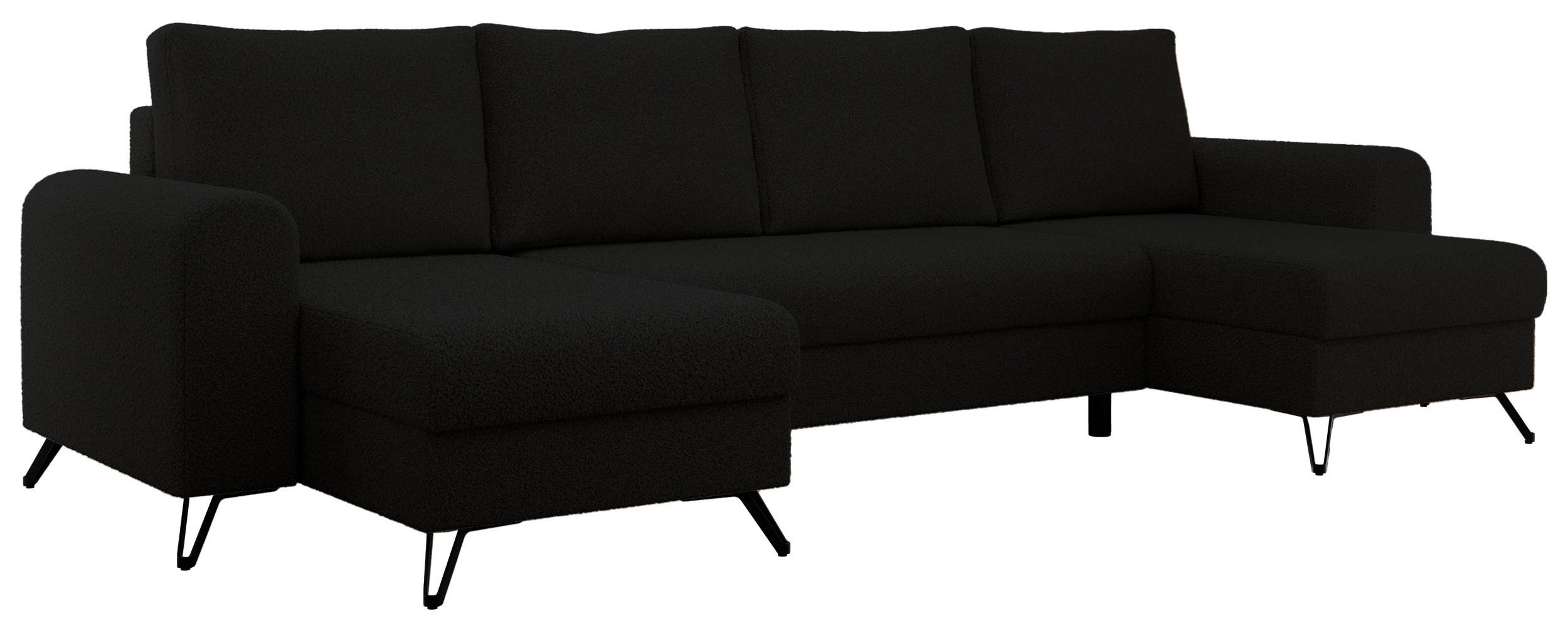 WOHNLANDSCHAFT AXEL U Boucle Schwarz - Schwarz, Textil/Metall (312/90/140cm) - MKS