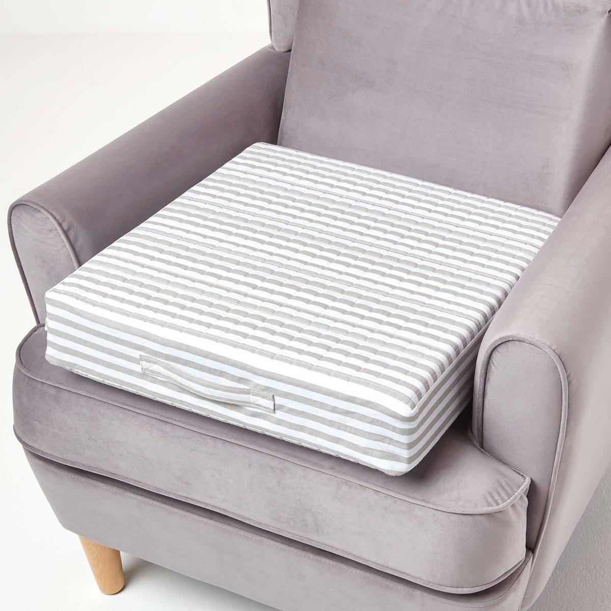 SITZKISSEN orthopädisch 50/50/10 cm – Sesselkissen grau gestreift - Weiß/Grau, Textil (50/50/10cm) - Homescapes