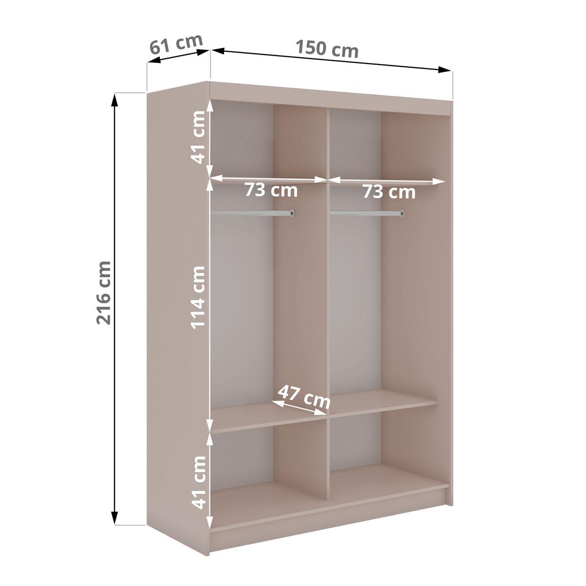 SCHWEBETÜRENSCHRANK mit Spiegel - WALENCJA - 150 - Kaschmir-Grau lacobel - Kaschmir/Alufarben, Holzwerkstoff/Metall (150/216/61cm) - MKS