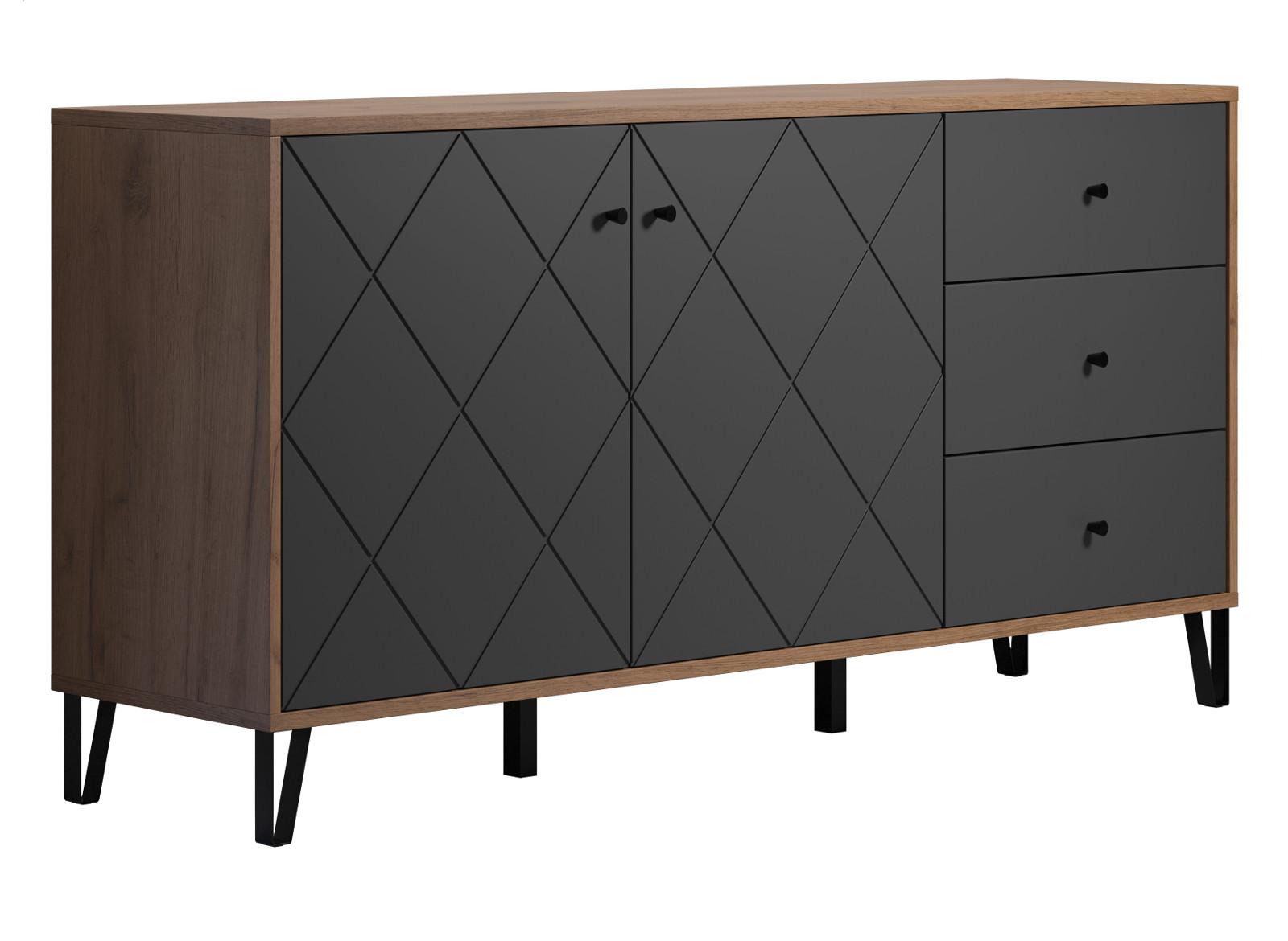 SIDEBOARD Graphite grau, Eiche Kraft Gold 183 x 76 cm, Kommode mit Soft-Close - Eichefarben/Schwarz, Holzwerkstoff/Kunststoff (183/76/40cm) - Top.Furn