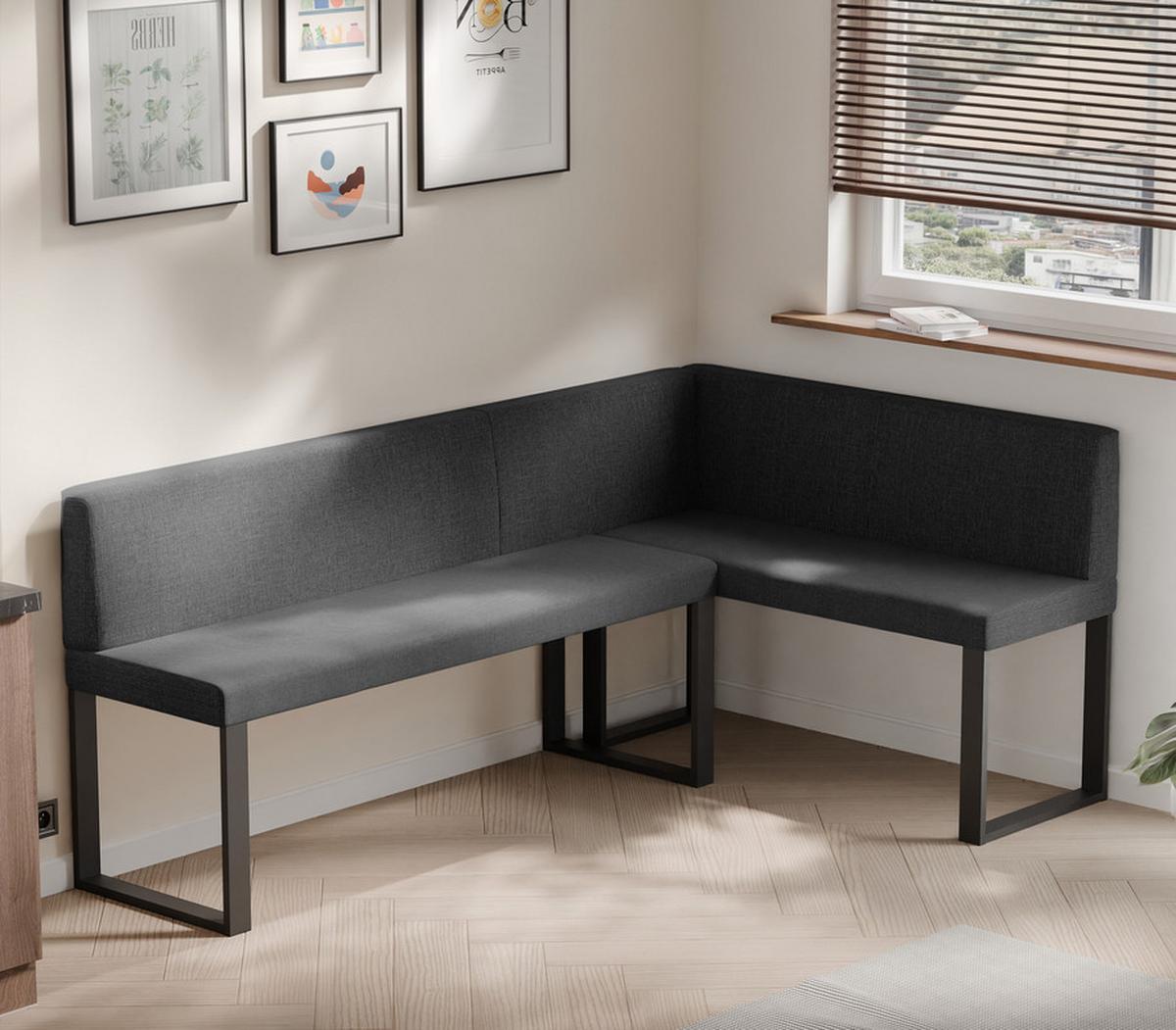 ECKBANK rechts SANA U Webstoff glatt, 142/196 cm Anthrazit - Anthrazit, Textil/Metall (142/196cm) - Idohome