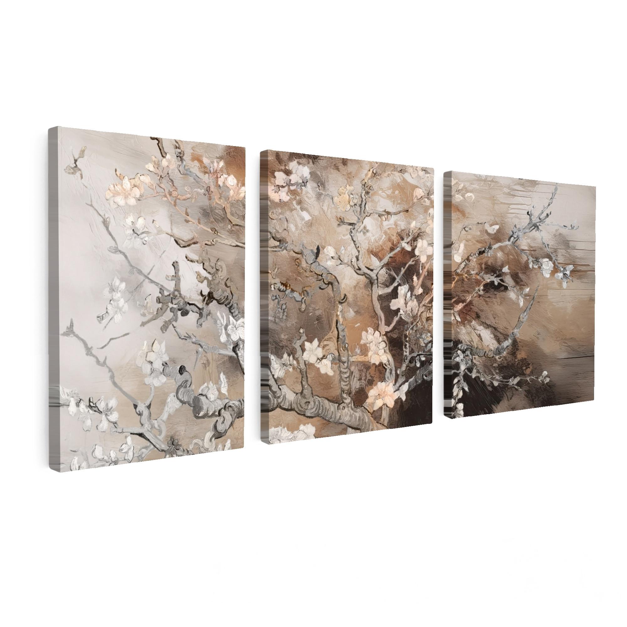 LEINWANDBILD 3er Set Mandelblüte - Abstrakt - Beige 180x80 cm - Beige, Textil (180/80cm) - MuchoWow