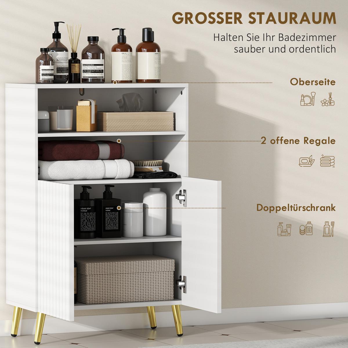 BADEZIMMERSCHRANK MDF Metall Weiß - Goldfarben/Weiß, Holzwerkstoff/Metall (31.8/93/60cm) - HOMCOM