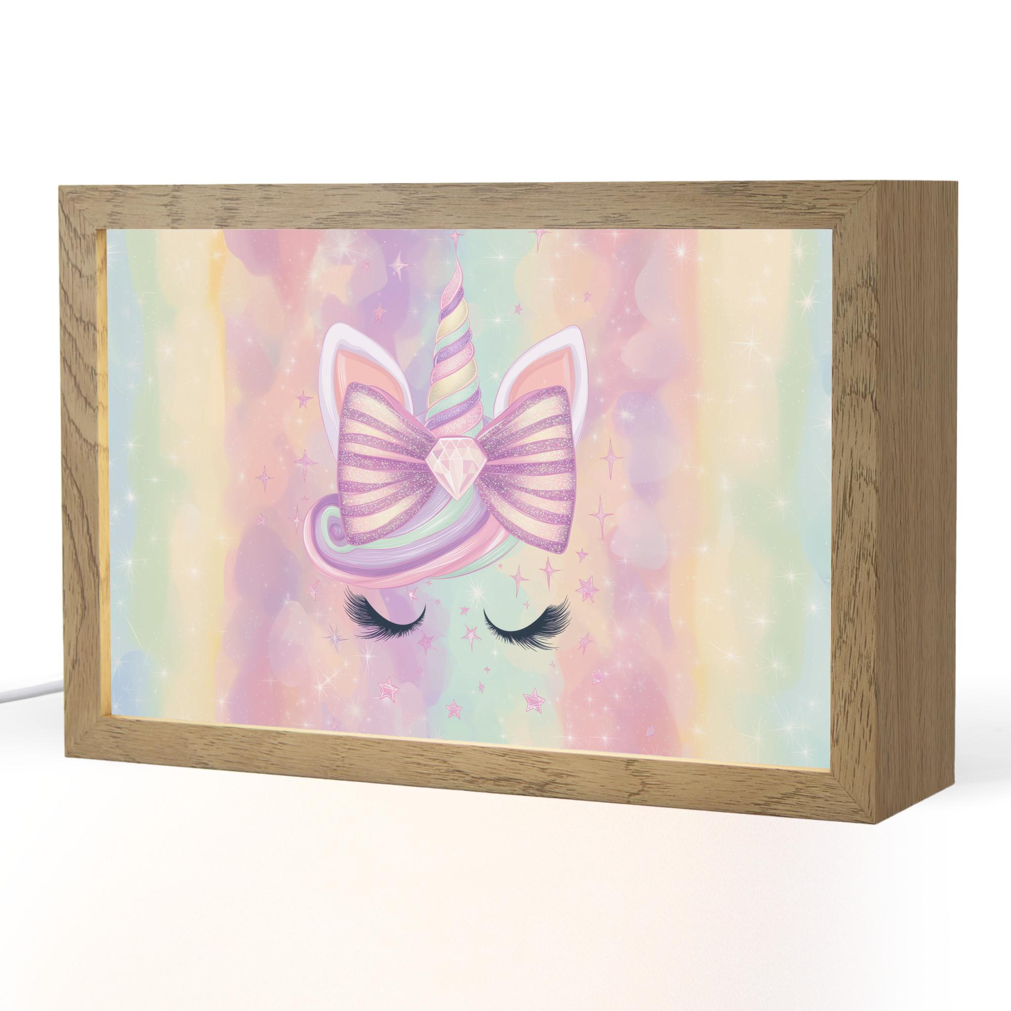 NACHTTISCHLAMPE Einhorn - Glitzer - Regenbogen - Pastell 30x20 cm - Hellrosa, Holzwerkstoff (8/30/20cm) - OnlyWow