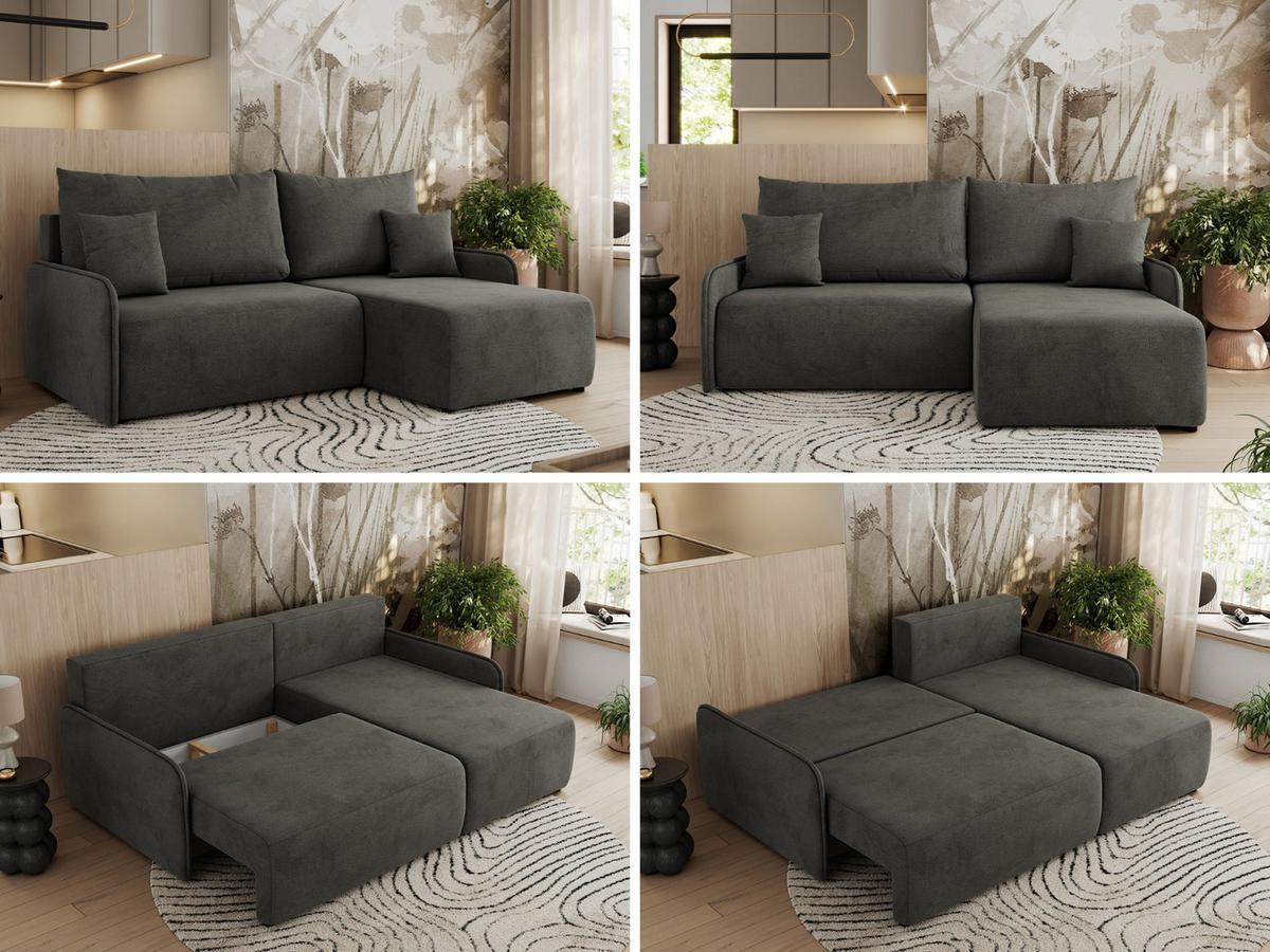 ECKSCHLAFSOFA ARPA L Dunkelgrau Velvet - rechts - Dunkelgrau/Schwarz, Kunststoff/Textil (150/198cm) - MKS