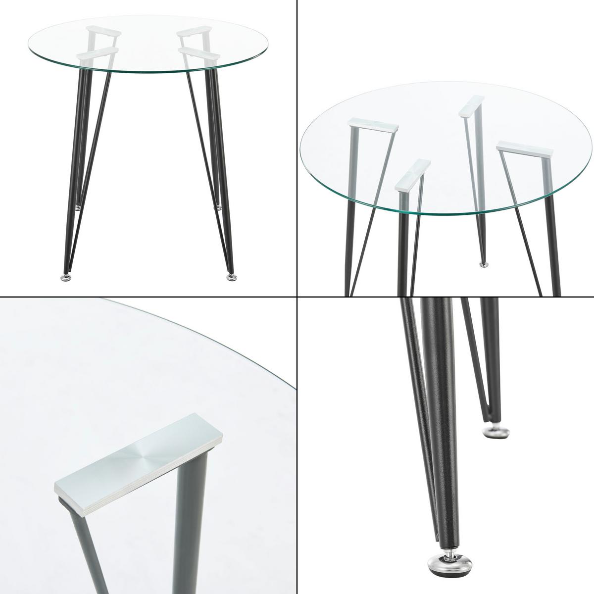 ESSTISCH Huittinen - Transparent/Schwarz, Glas/Metall (80/80/72cm) - [en.casa]