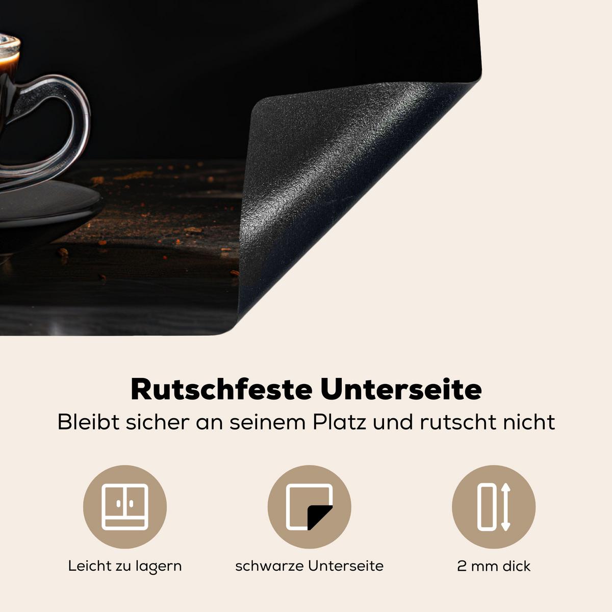 HERDABDECKPLATTE Kaffee - Schwarz - Bohnen - Heiß - Tasse Induktionsmatte 77x51 cm - Schwarz, Kunststoff (77/51/0.2cm) - MuchoWow