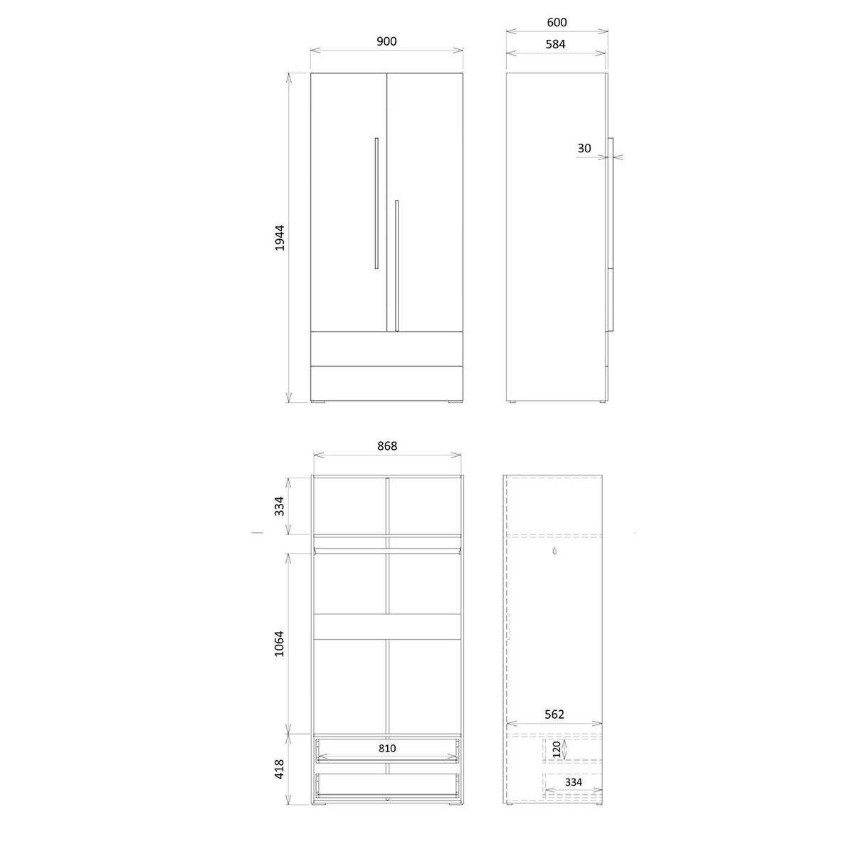 DREHTÜRENSCHRANK Largo mit 2 Türen und 2 Schubladen, für Jugendzimmer, 90 cm, Kaschmir - Kaschmir, Holzwerkstoff (90/195/60cm) - Beautysofa