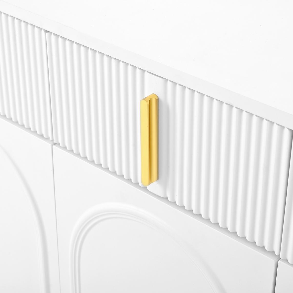 SIDEBOARD Weiß 140cm mit 4 Türen 4 Schubladen Bogen-Dekor & Goldfüßen - Weiß, Holzwerkstoff (140/82/38cm) - Urban Meuble