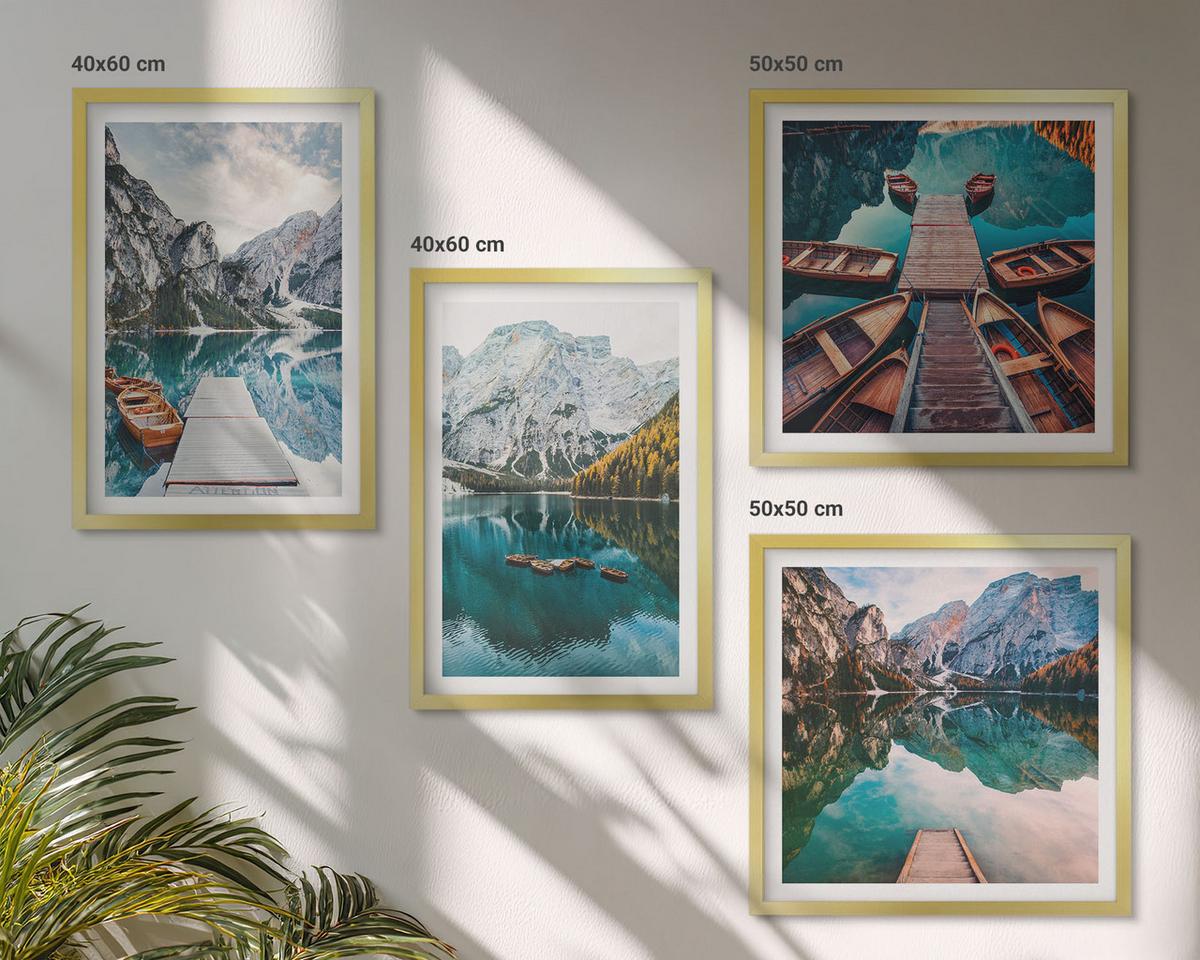 BILDER SET 4er Set - 50x50 cm & 40x60 cm Goldrahmen - See, Brücken, Berge - Goldfarben, Kunststoff (50/50cm) - TULUP