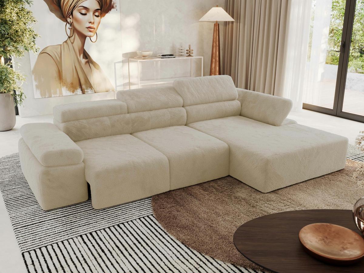 ECKSOFA RILASSO L Creme Plüsch - rechts - Creme/Schwarz, Kunststoff/Textil (174/296cm) - MKS
